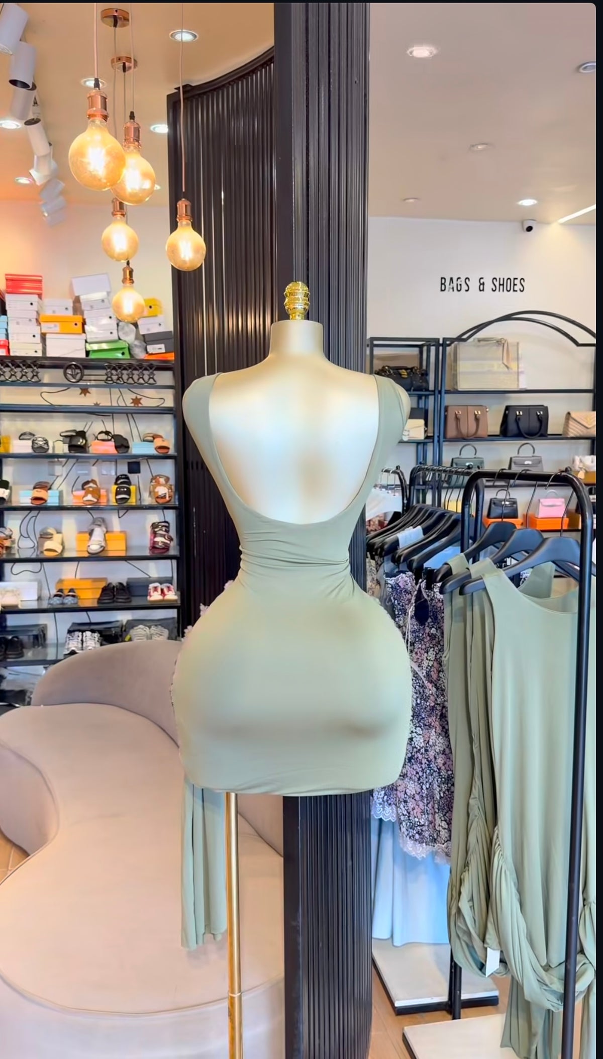 Green handless mini dress