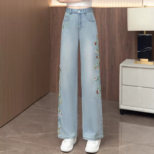 Floral blue jeans