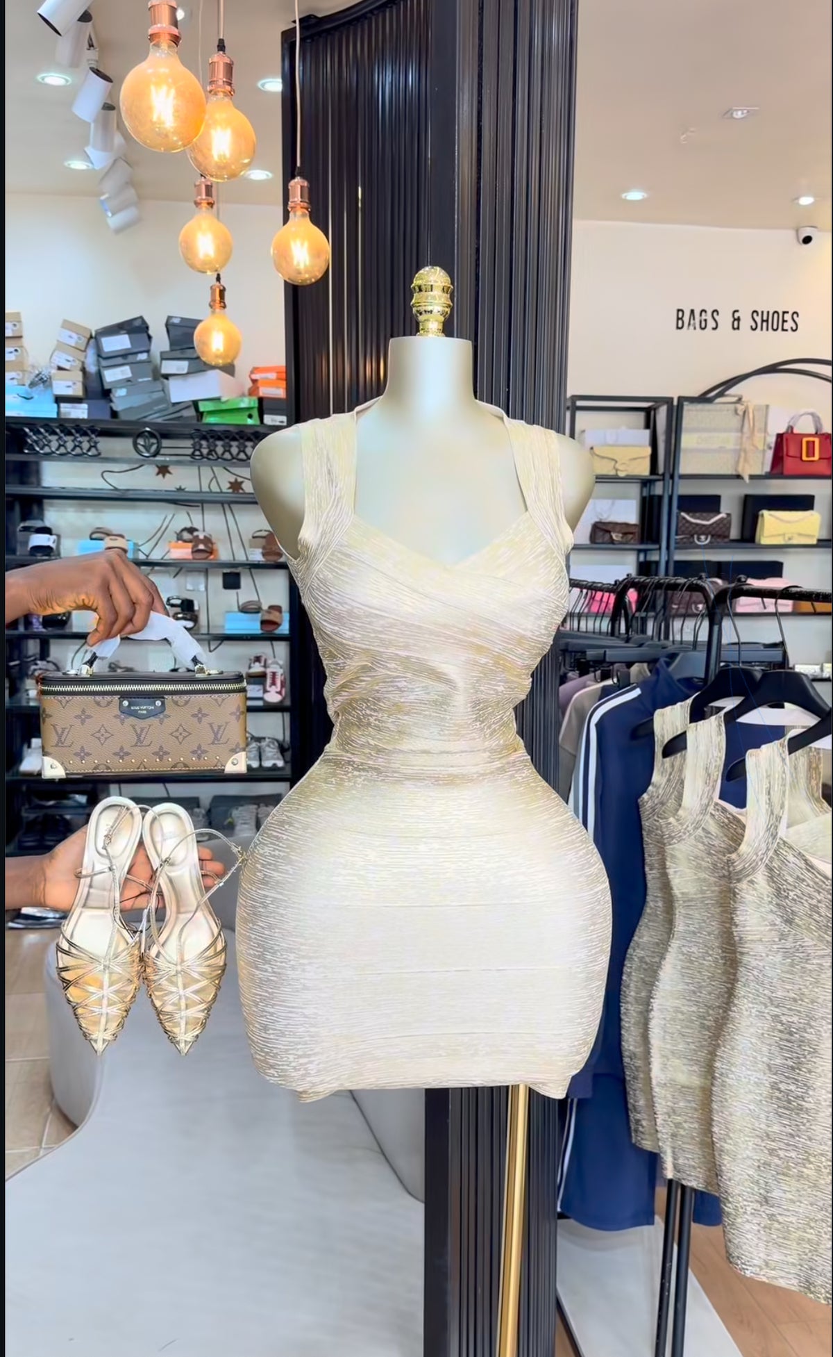 Gold chrome bandage dress