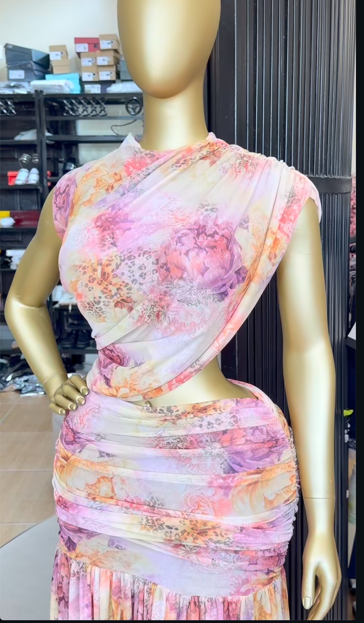 Floral net cut-out mesh dress