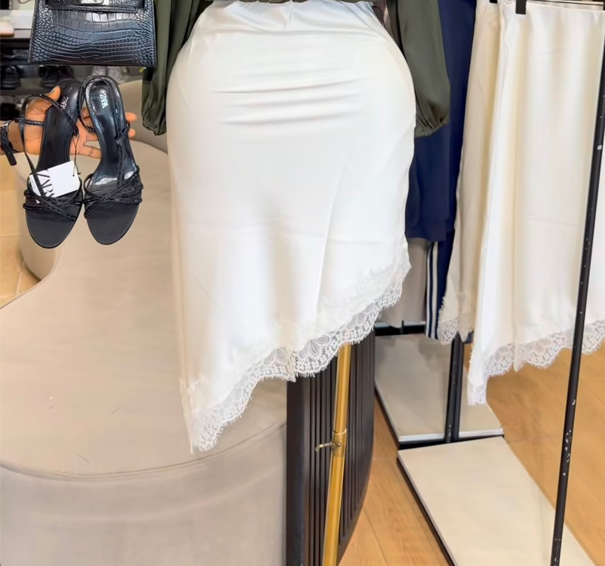 White silk lace trim skirt