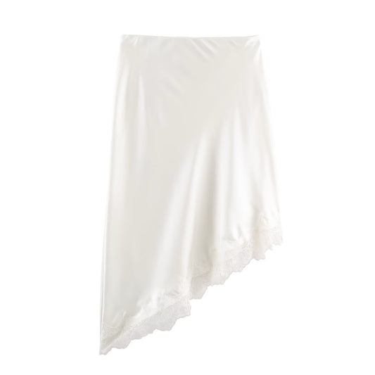 White silk lace trim skirt