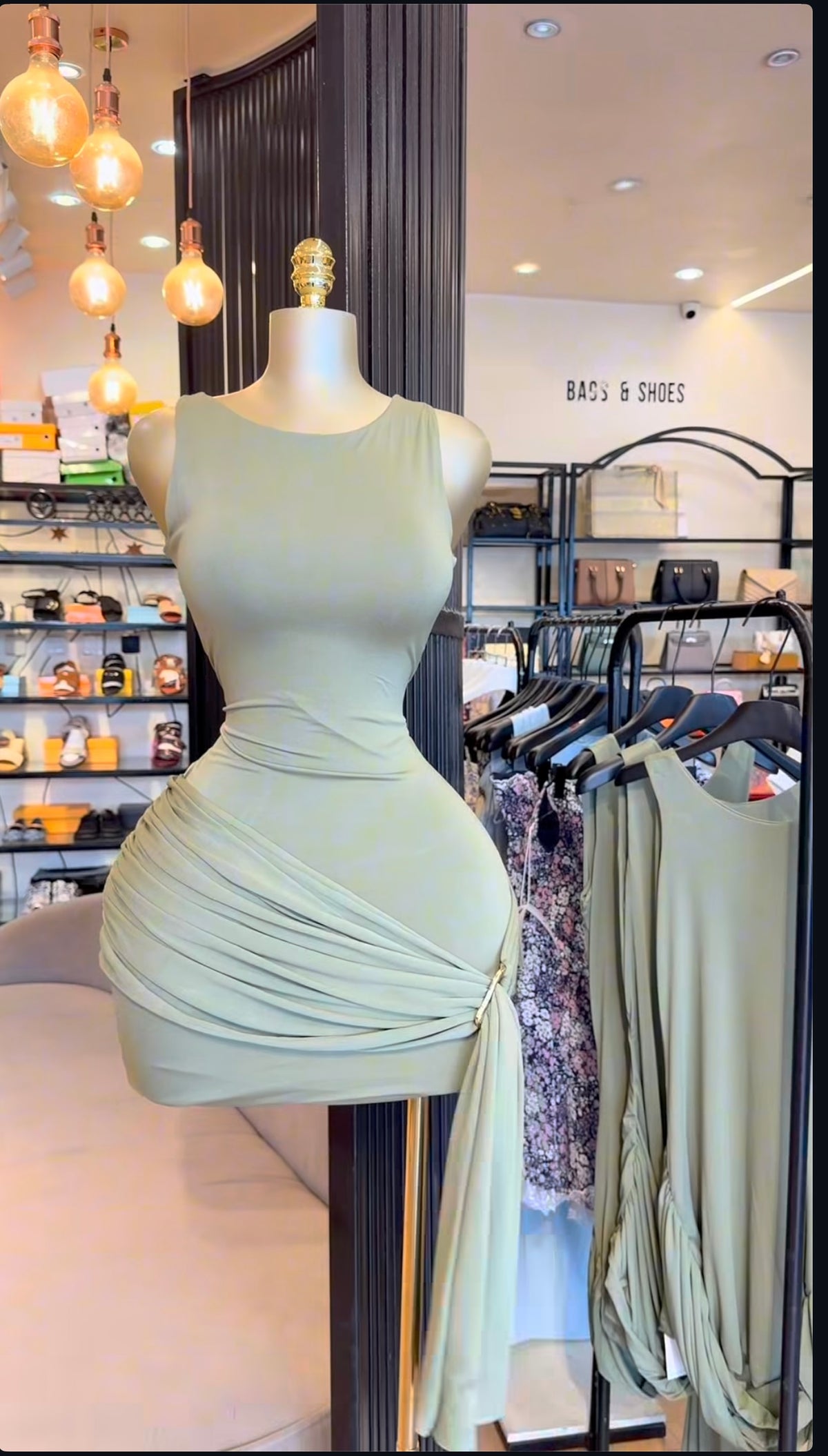 Green handless mini dress