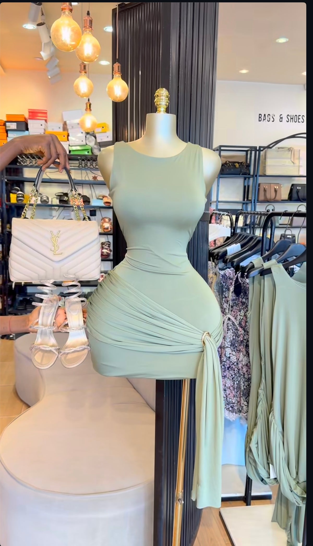 Green handless mini dress