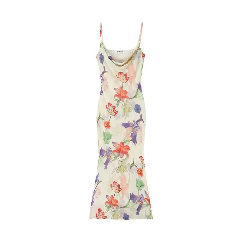 Silk floral cowl neck gown