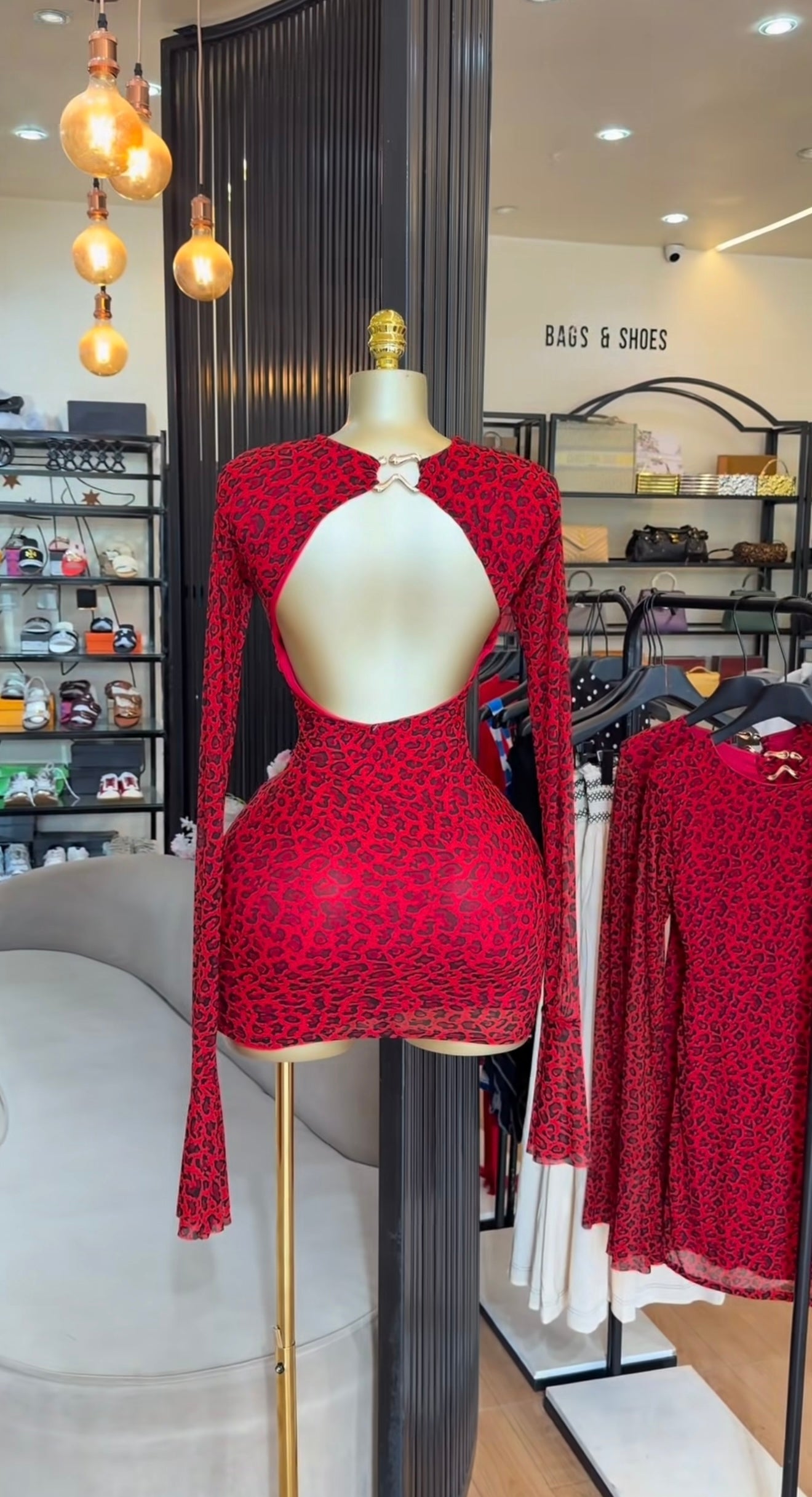 Red leopard print dress
