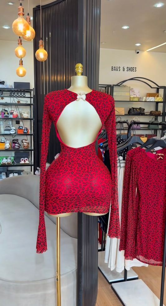 Red leopard print dress