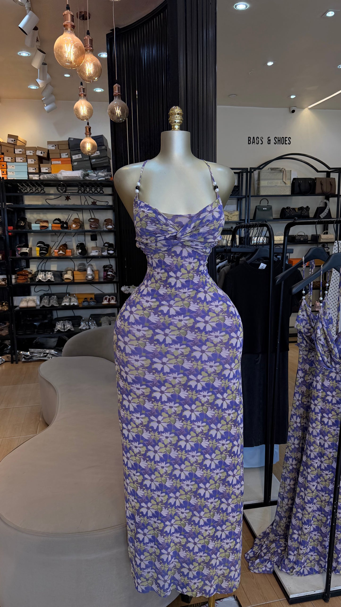 Purple beaded mesh maxi